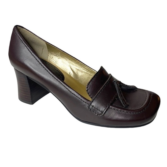 Nine West Harado Y2K Stacked Heel Leather Shoes. Size 8M - Picture 4 of 6